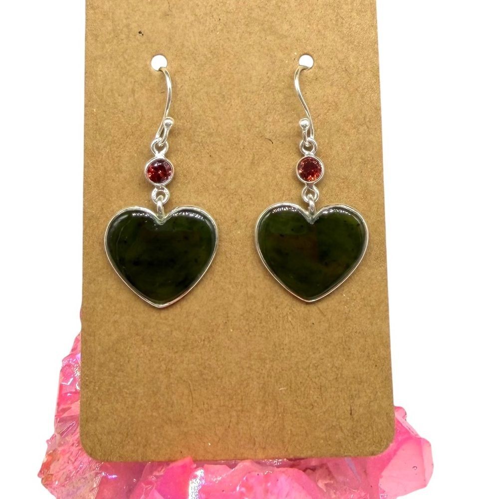 Chrome Chalcedony & Garnet Heart Earrings 925 Sterling Silver